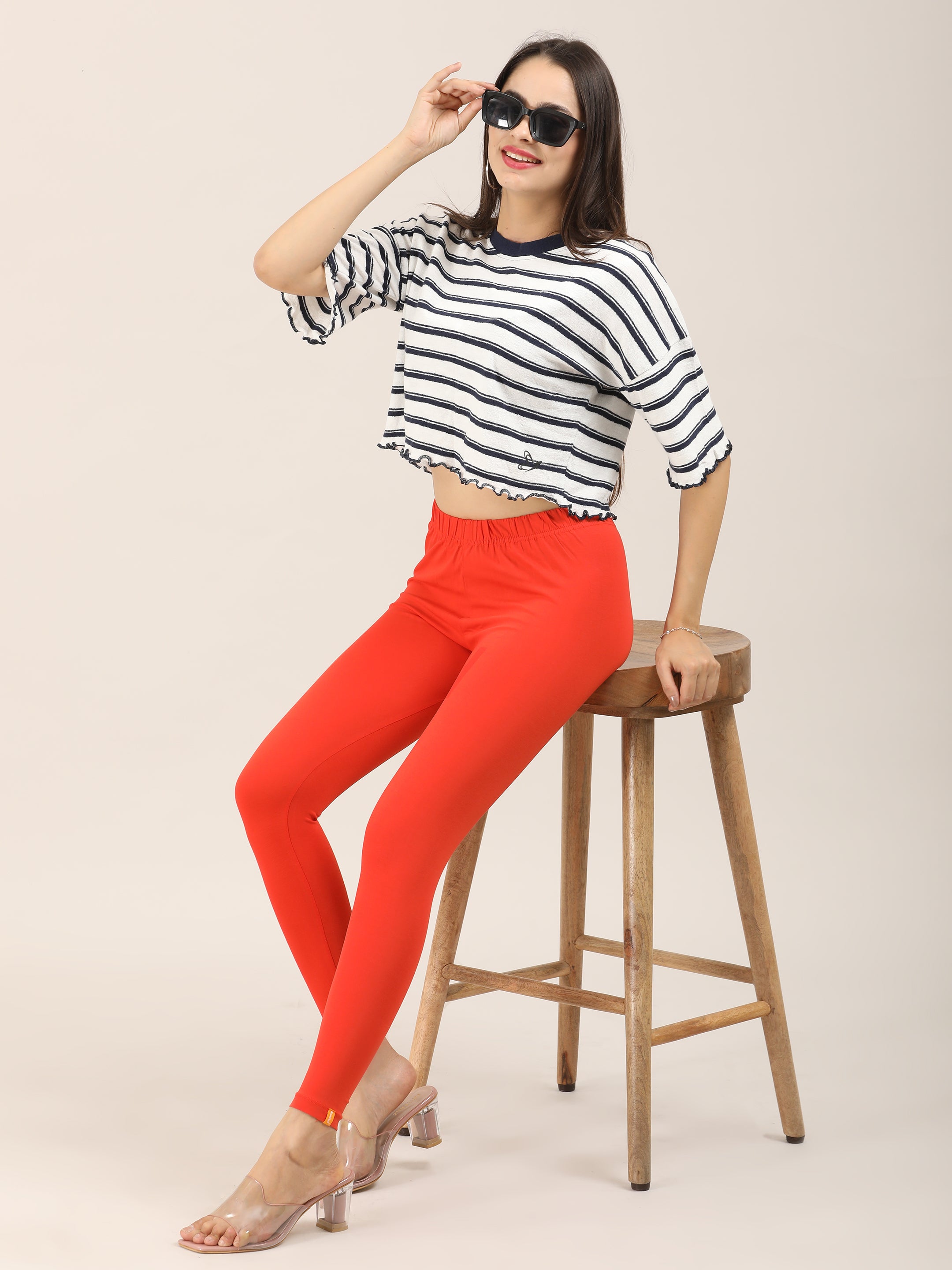 Naatiya Ankle Fit Leggings - Papaya