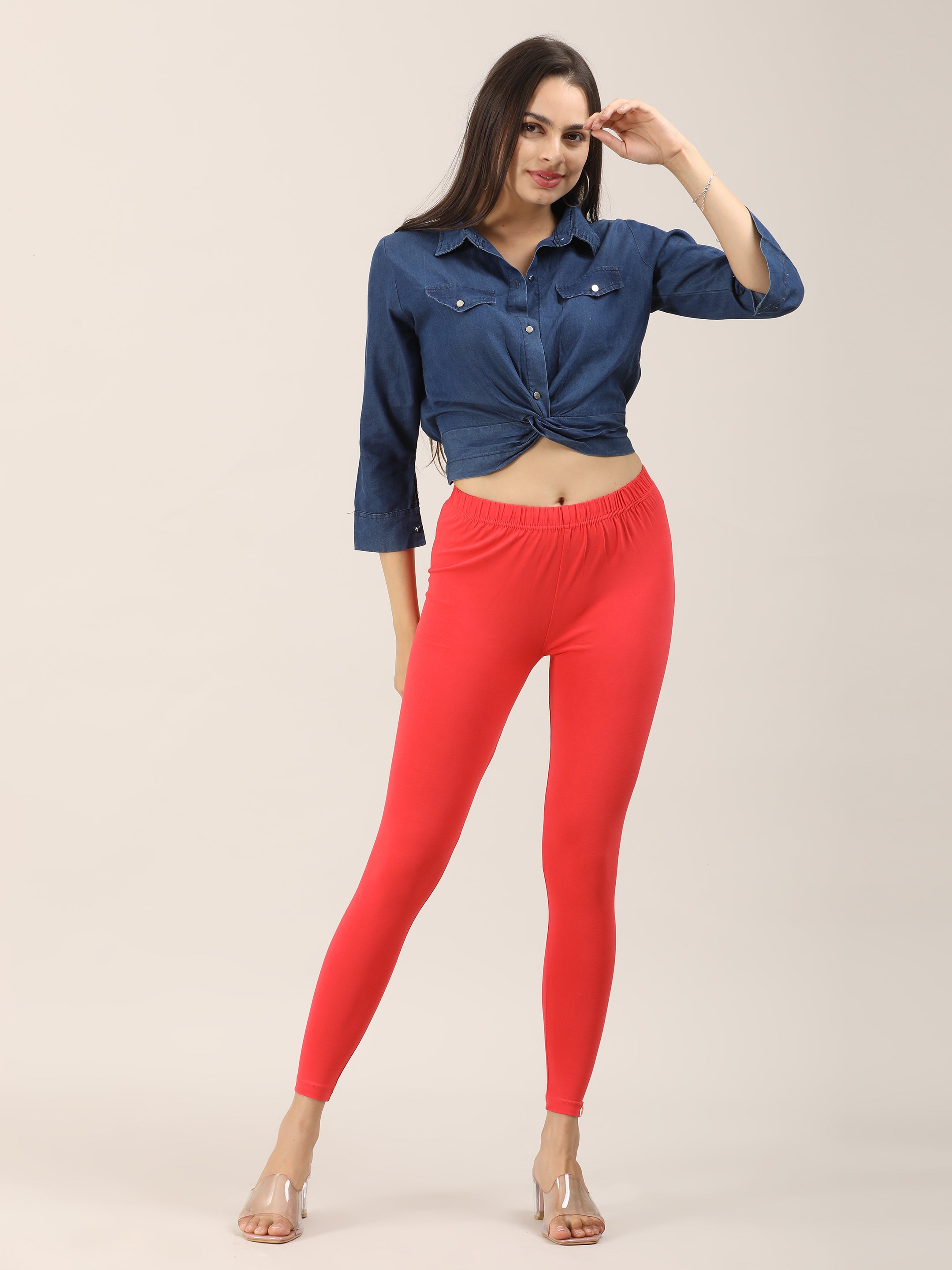 Naatiya Ankle Fit Leggings - Dark Coral