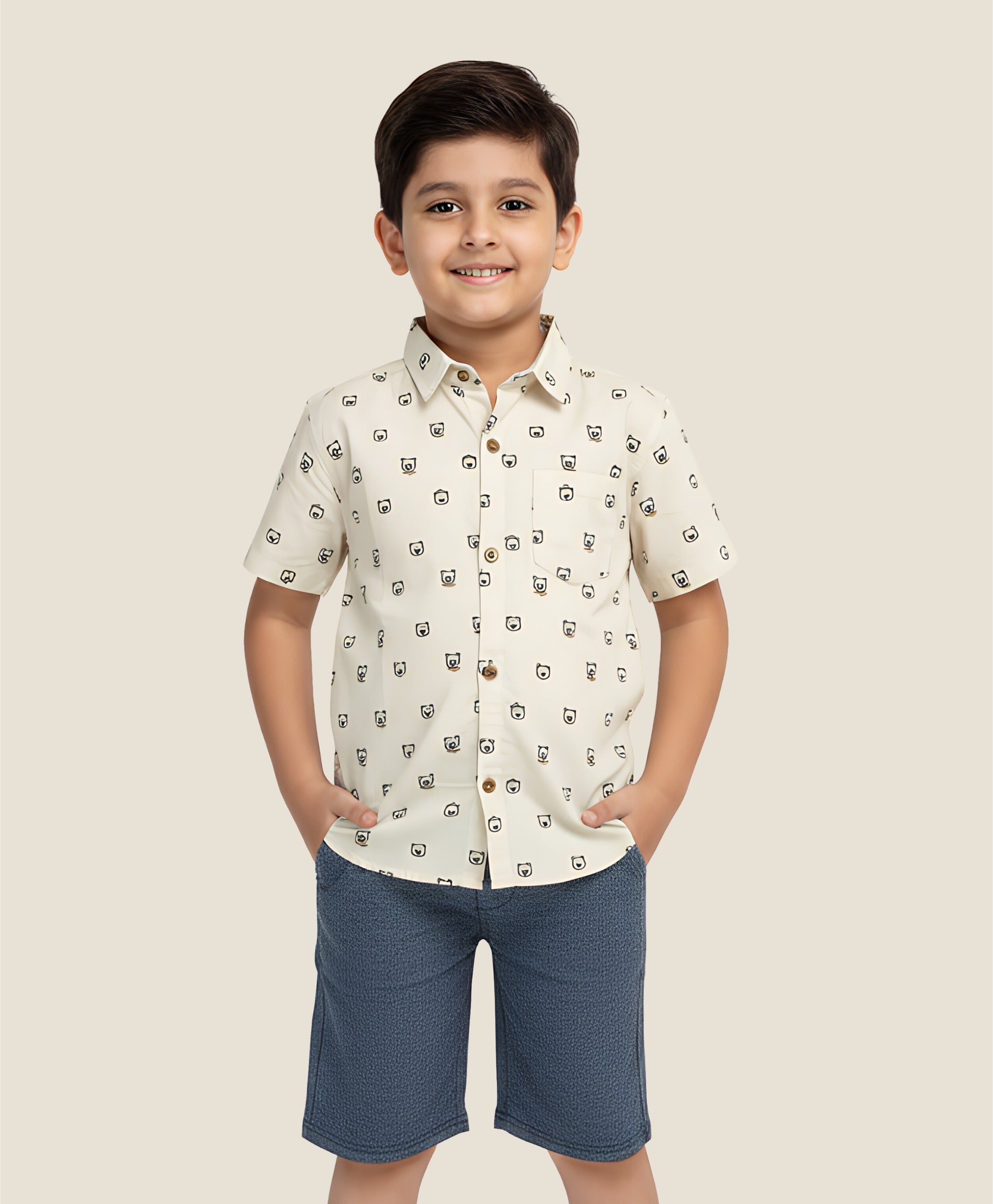 BOYS HALF SLEEVE AOP SHIRT + SHORTS SET WITH DOUBLE PKT (B-5004) - Pack of 1