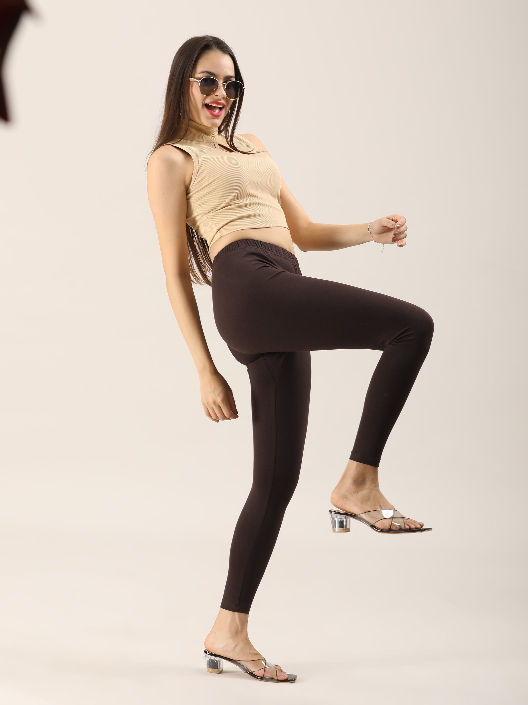 Naatiya Ankle Fit Leggings - Coffee Brown