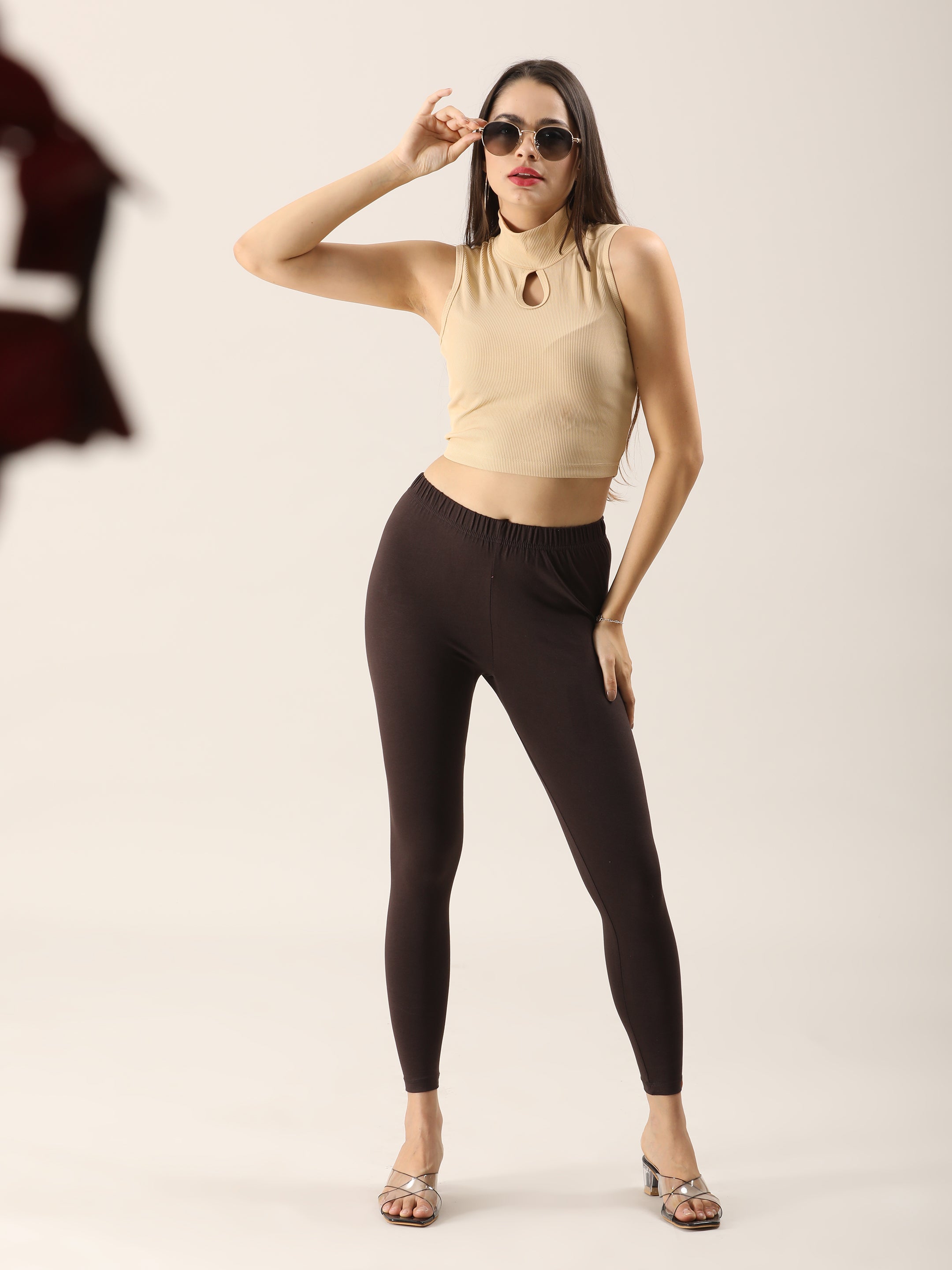 Naatiya Ankle Fit Leggings - Coffee Brown